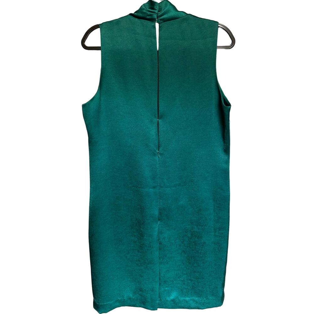 Reiss Lola Satin Ruffle Belted Cocktail Dress Emerald Green Sleeveless Size 10 - Picture 6 of 11